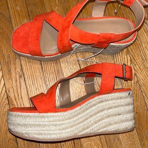 Thick strap orange espadrilles wedge heels